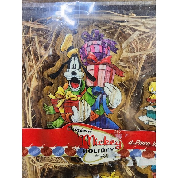 Original Disney MICKEY MOUSE WOOD Christmas Ornament Set - 4Piece NIB Vintage - Picture 2 of 8